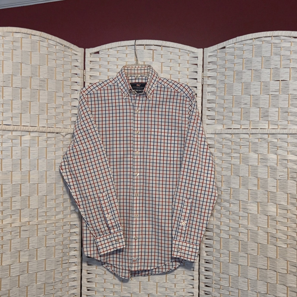 Vineyard Vines Red and Blue Checkered Shirt Men's S, SLIM FIT